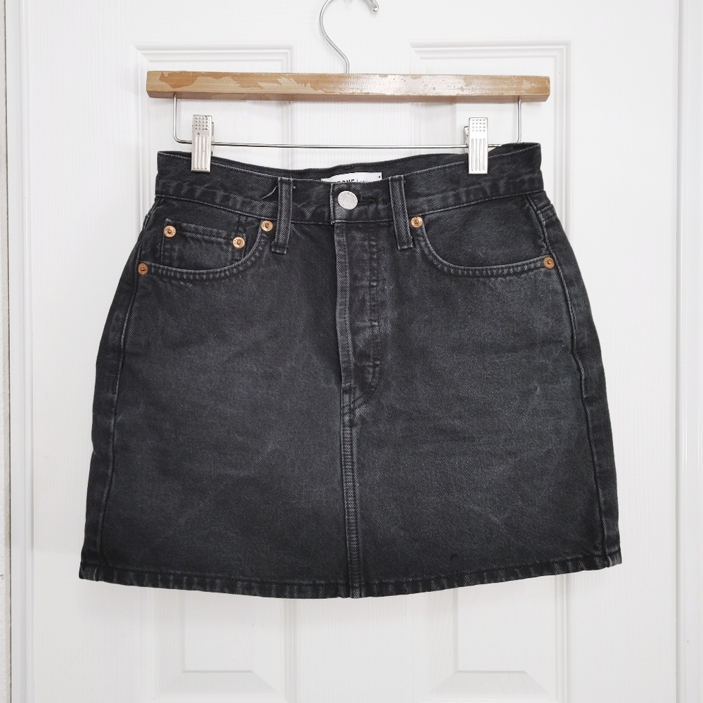 re/done originals 60s high rise a line mini skirt washed black